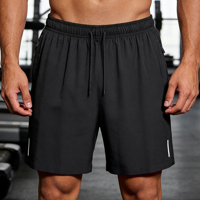 4 piezas Shorts deportivos casuales de verano para hombres, con bolsillos con cremallera - Tela transpirable, diseño atlético con bolsillo resguardado para teléfono y tira reflectante